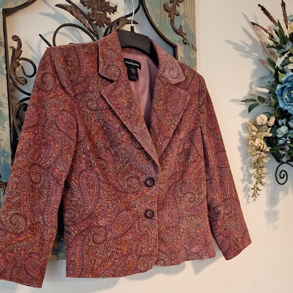 Moda International Orange/Brown Paisley Blazer. NWOT Size 12